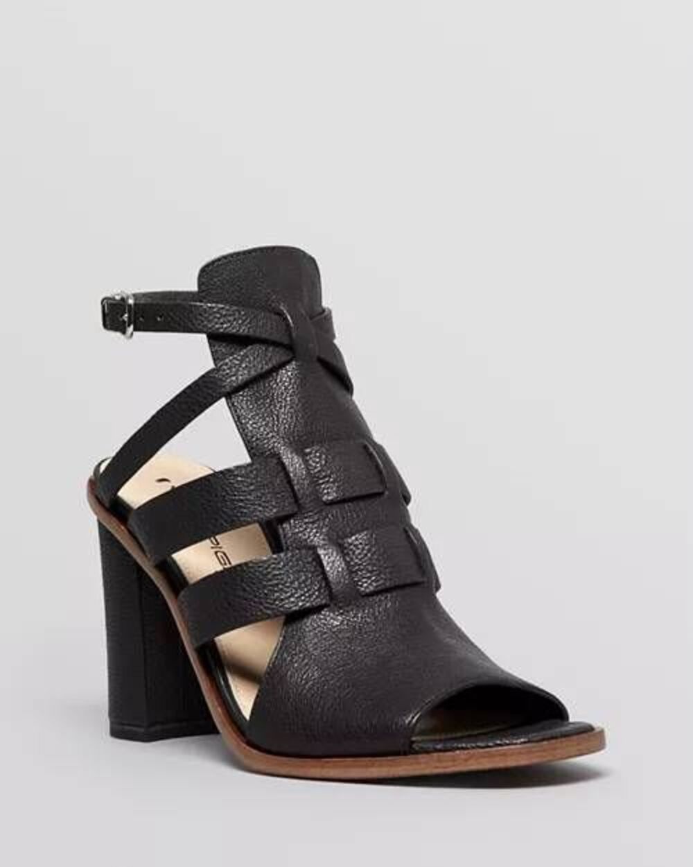 Via Spiga Brandina Black leather strappy open toe block heel womens 9